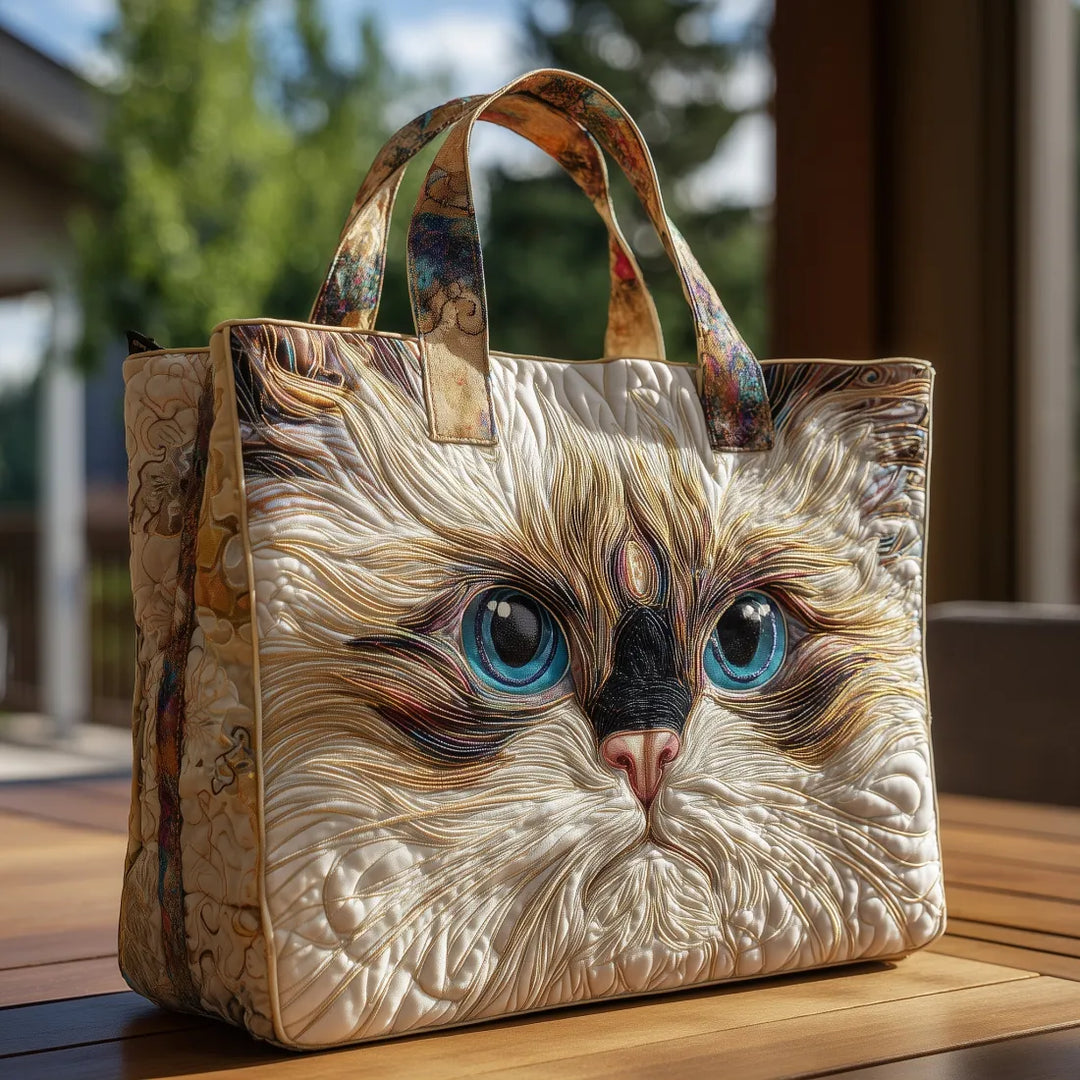 Handmade Bag - White Cat with Blue Eyes