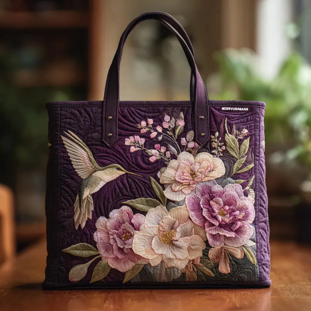 Handmade Quilted Bag - Hummingbirds and Orchids