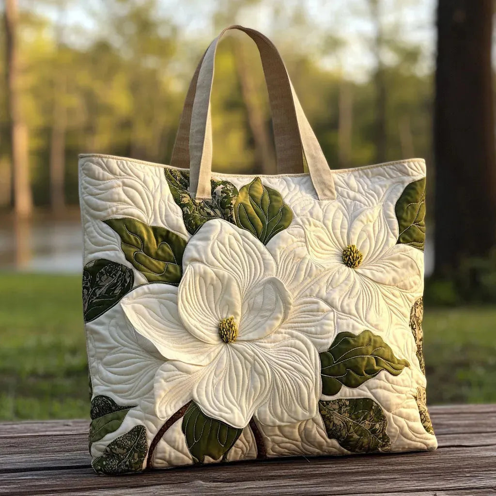 Handmade Quilted Bag - Elegant White Lilies