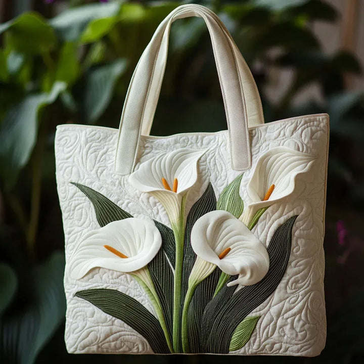 Handmade Quilted Bag - White Calla Lilies