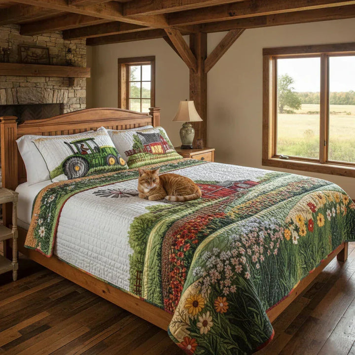 Quilted 3-Piece Bedding Set - Happy Farm