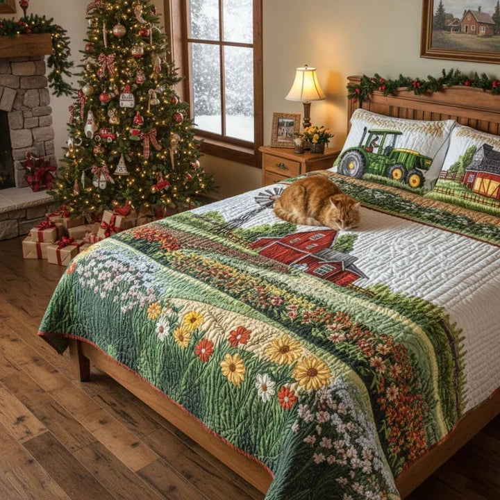 Quilted 3-Piece Bedding Set - Happy Farm