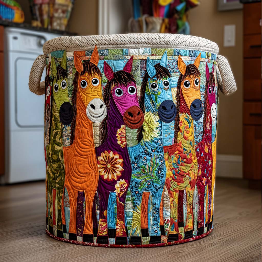Quilted Laundry Basket - Bright Herd