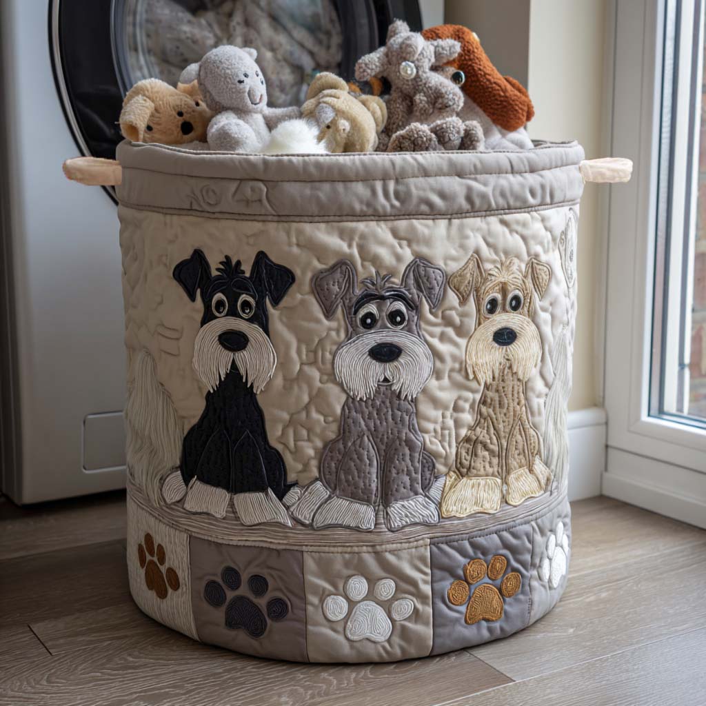 Quilted Laundry Basket - Illustrated Schnauzer