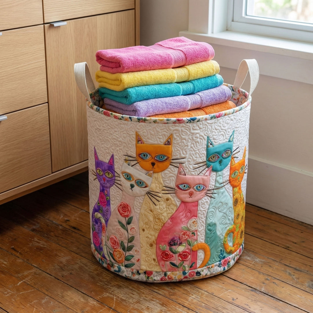 Quilted Laundry Basket - Cheerful Calico Cats