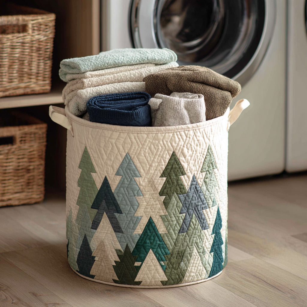 Quilted Laundry Basket - Christmas Pine Trees