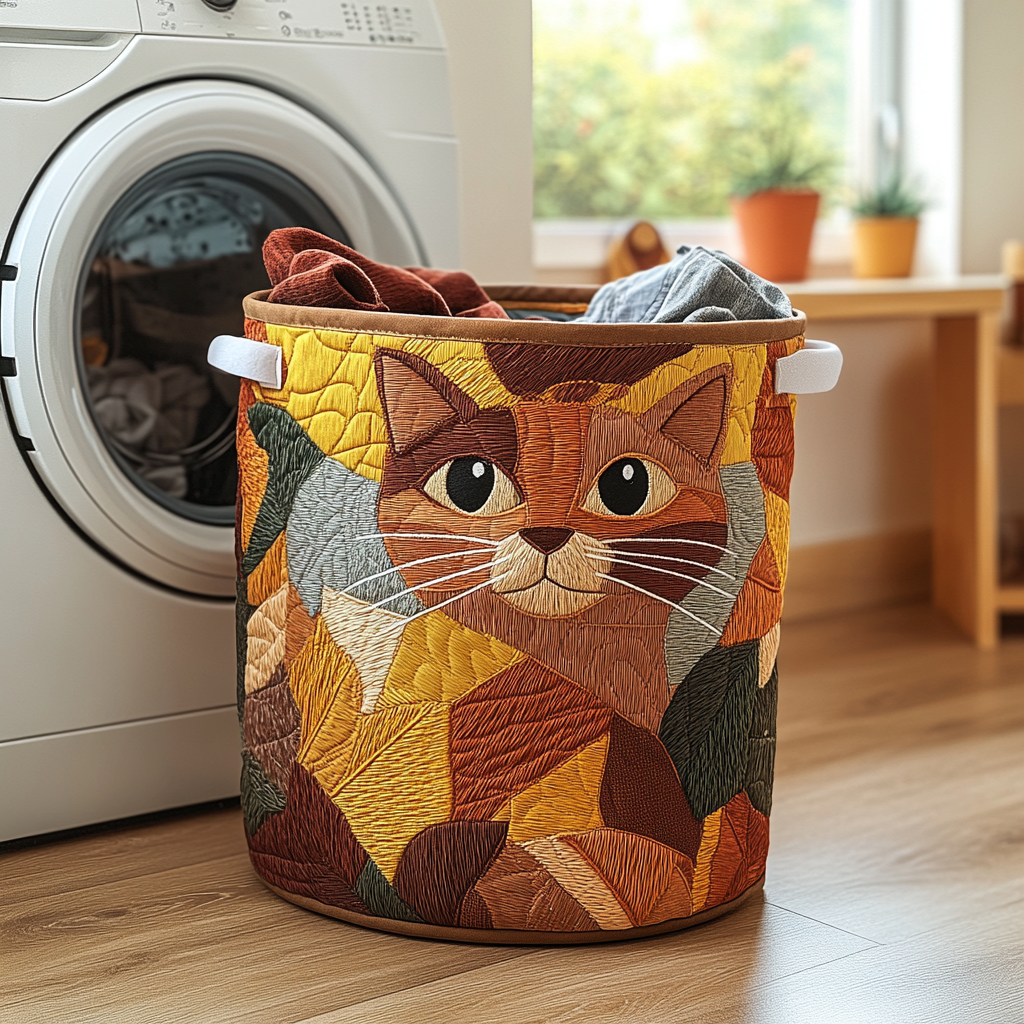 Quilted Laundry Basket - Cozy Cat