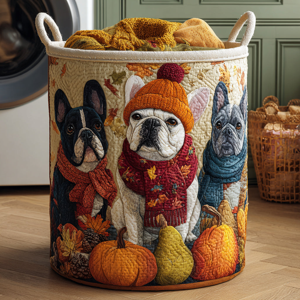 Quilted Laundry Basket - Cuddly Bulldog Trio