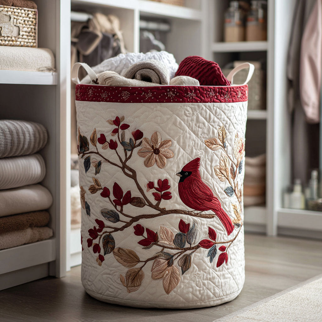 Quilted Laundry Basket - Crimson Leaves