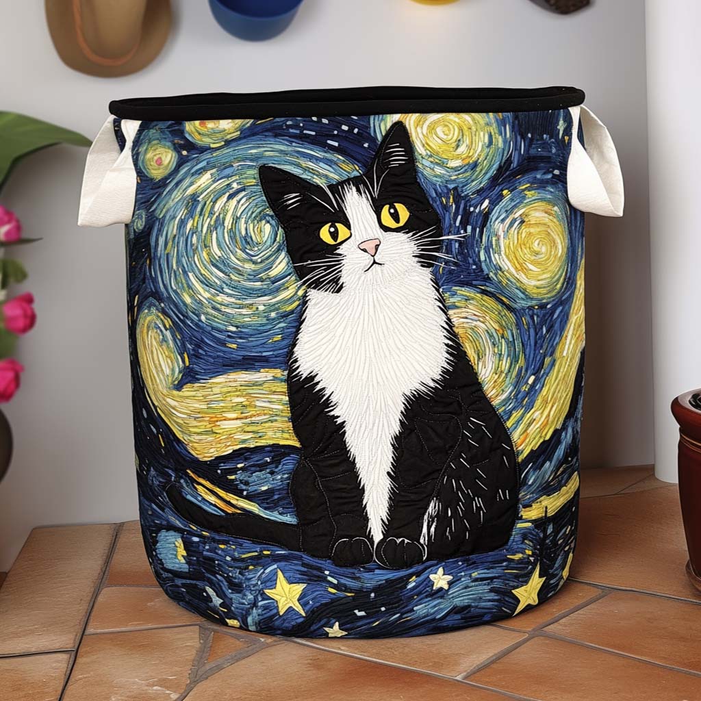 Quilted Laundry Basket - Feline Elegance
