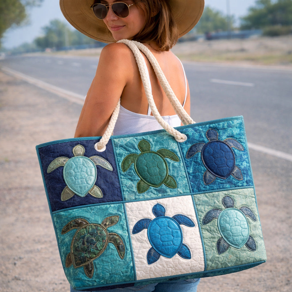 Handcrafted Beach Bag | Blue Sea Turtle