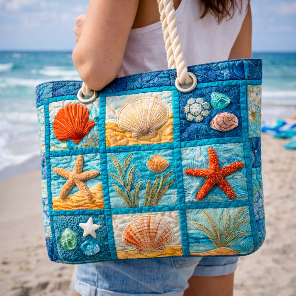 Handmade Beach Bag - Seashells from the Shore