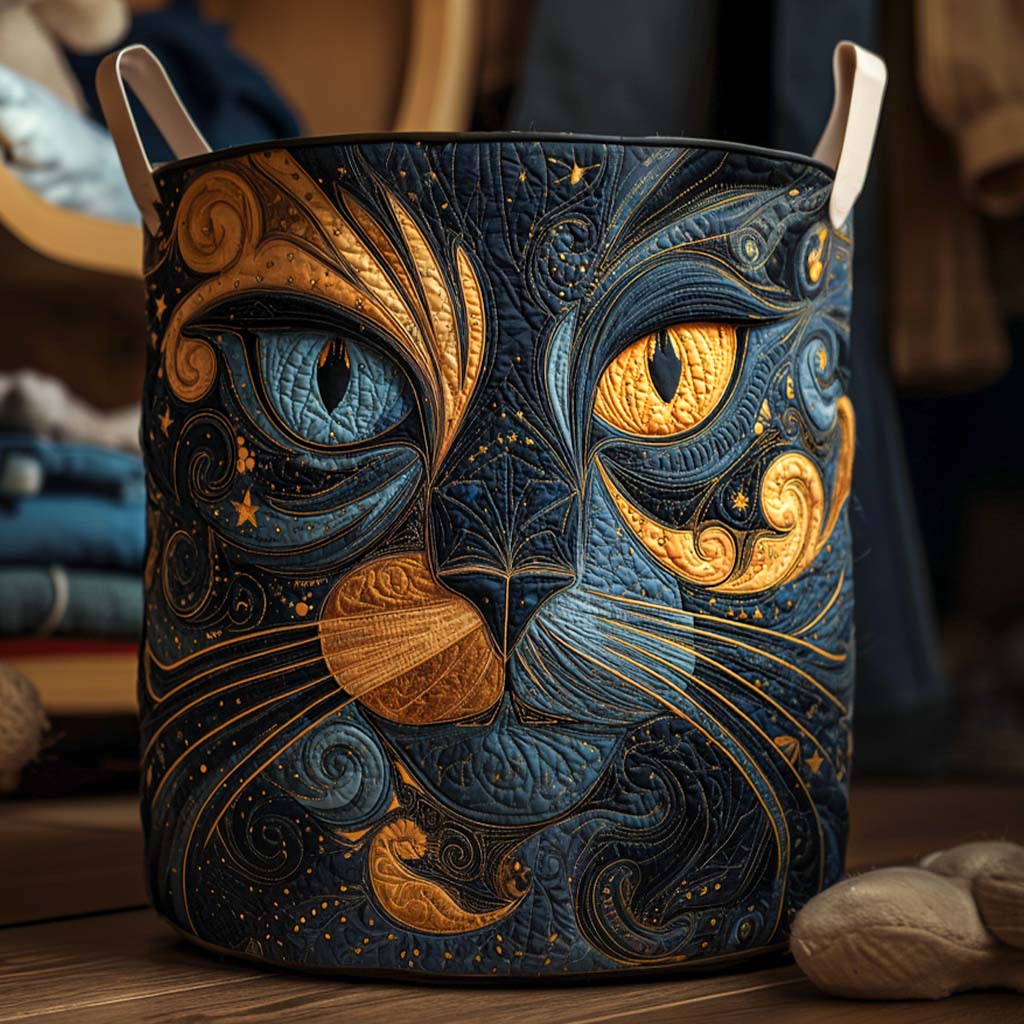 Quilted Laundry Basket - Galaxy Cat