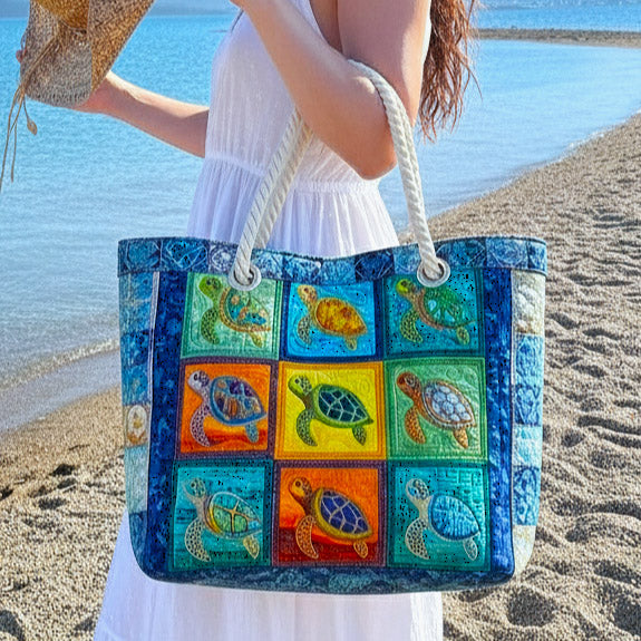 Handmade Beach Bag - Turtle Serenity