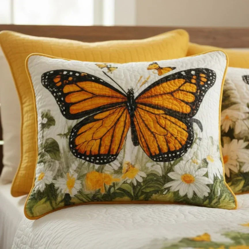 Quilted Cushion Cover - Monarch Butterfly Meadow