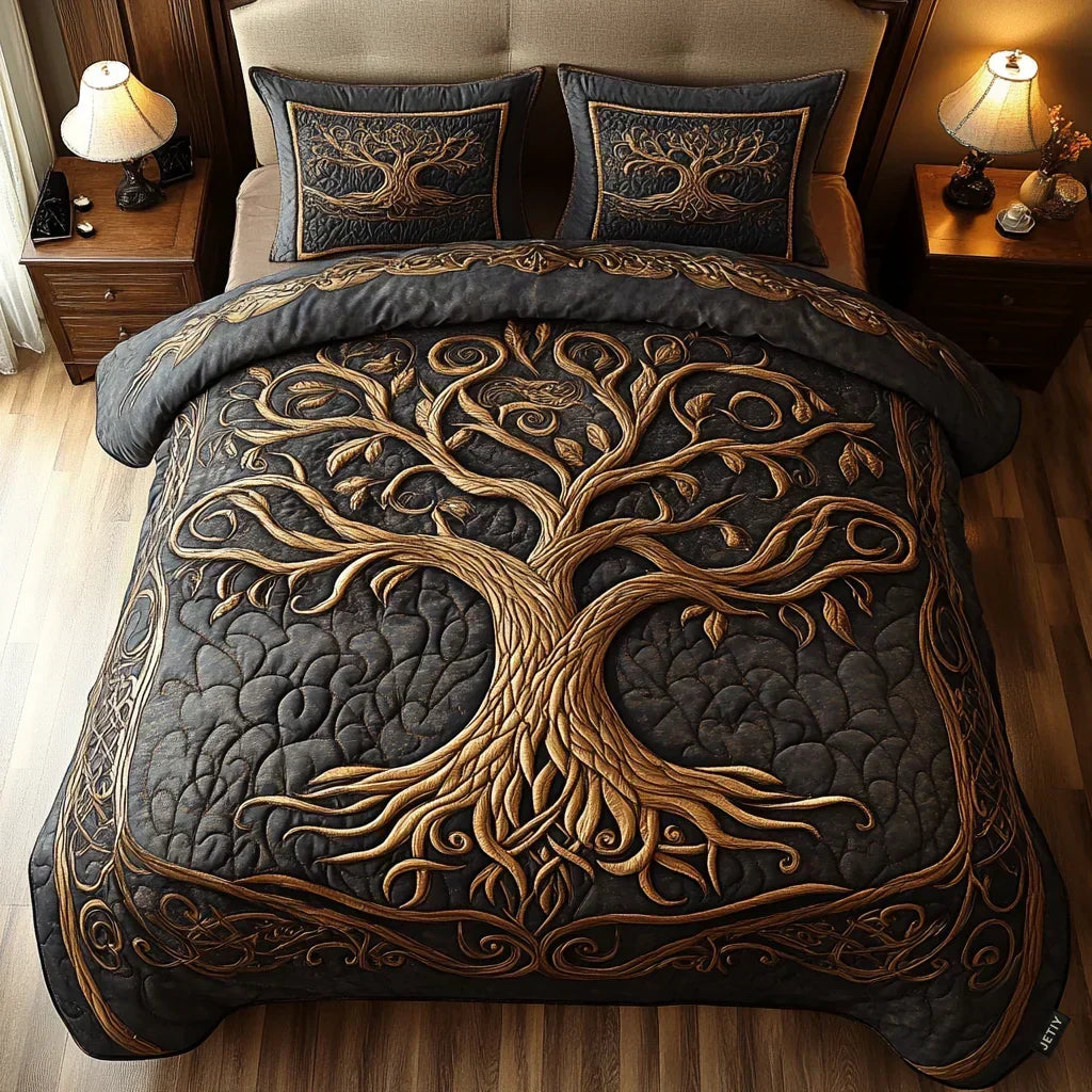 Quilted 3-Piece Bedding Set - Golden Harmony