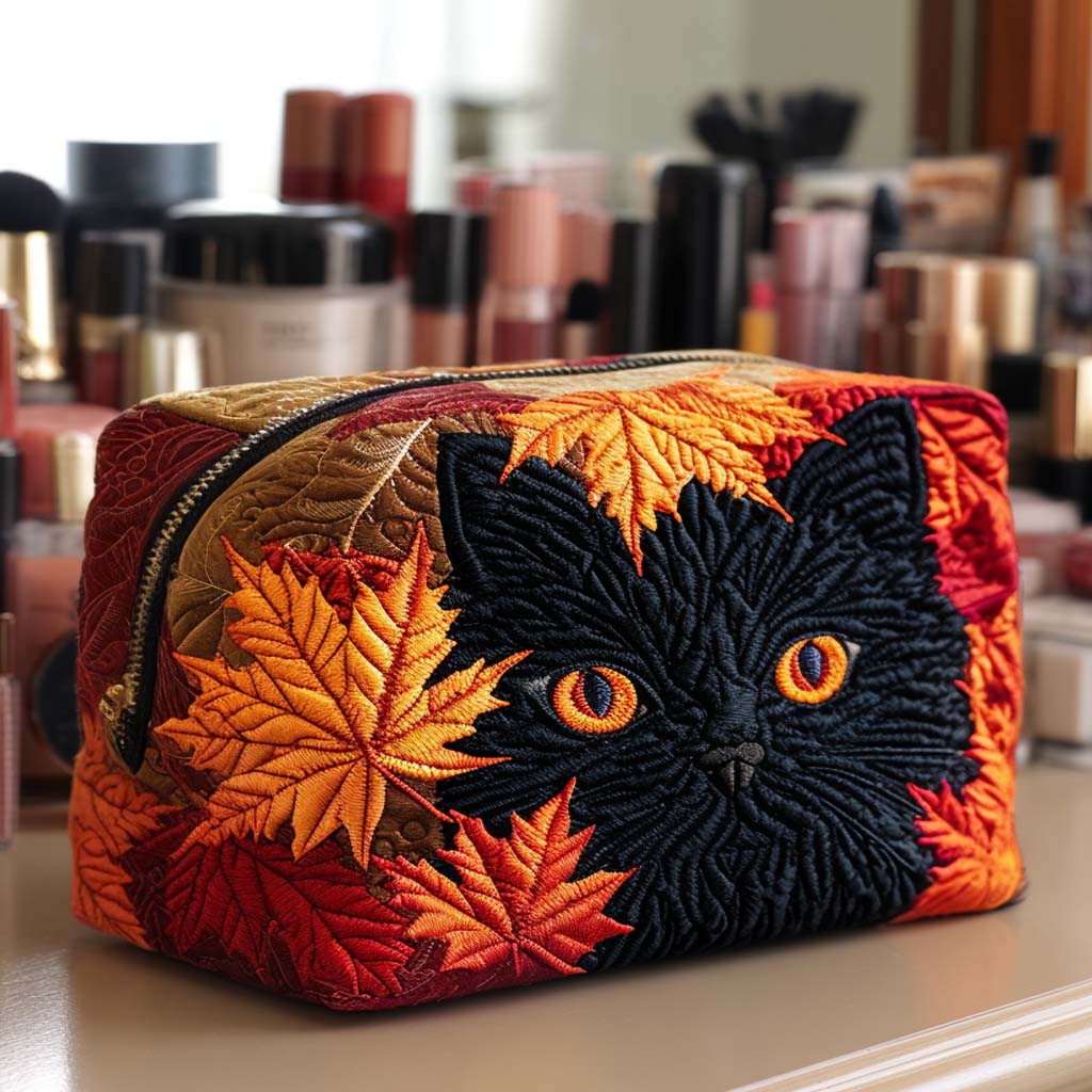 Quilted Makeup Bag - "Joyful Kitty"
