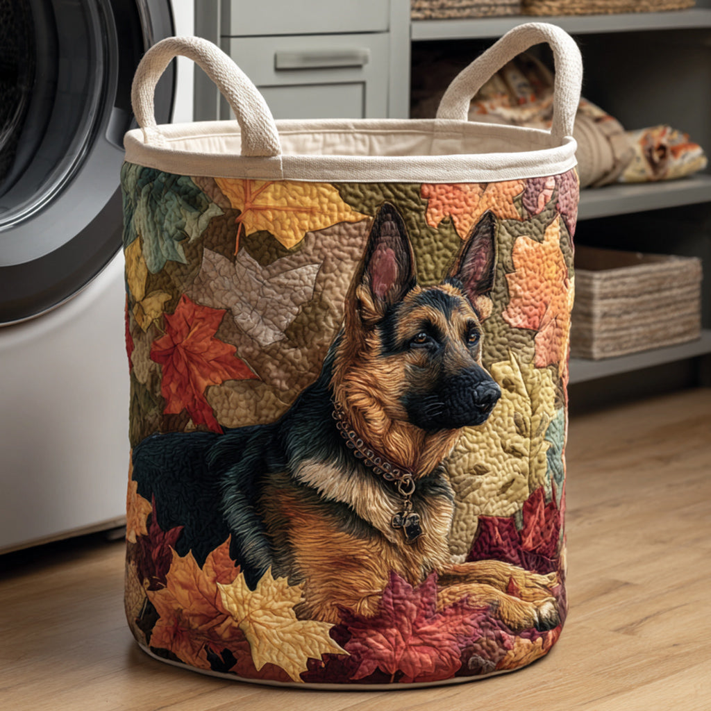 Quilted Laundry Basket - German Shepherd Among Leaves