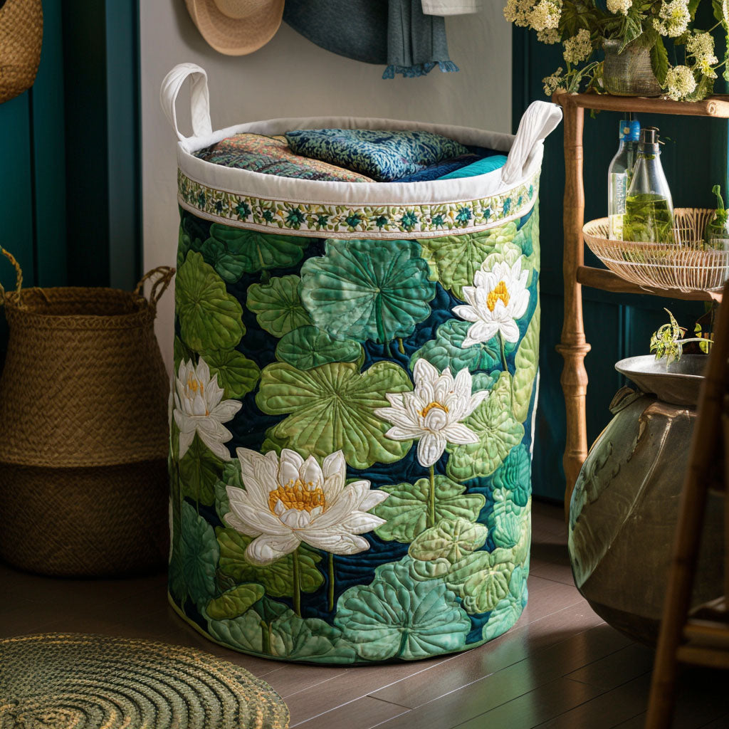 Quilted Laundry Basket - Lily Pond Freshness