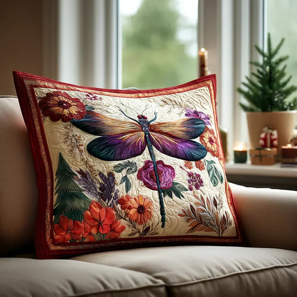 Quilted Pillow Cover - Magical Dragonfly