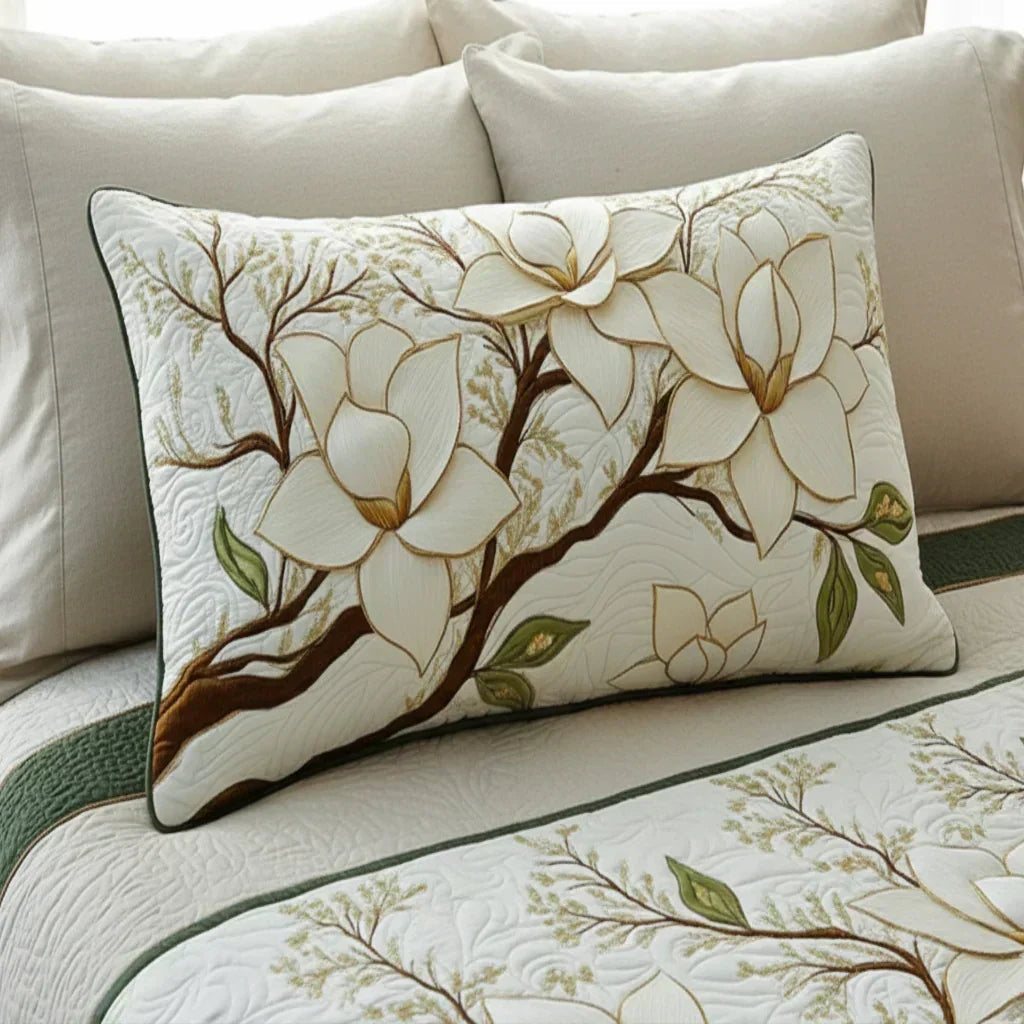 Quilted Pillow Cover - Magnolia Flower