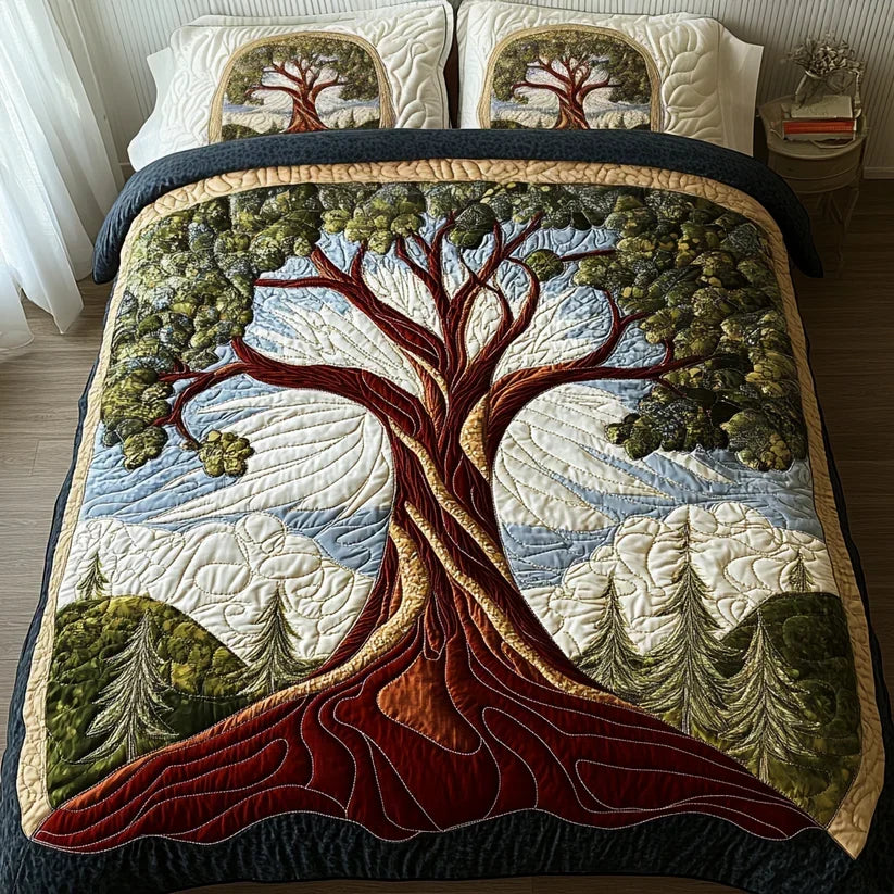 3-Piece Quilted Bedding Set - Tree of Life