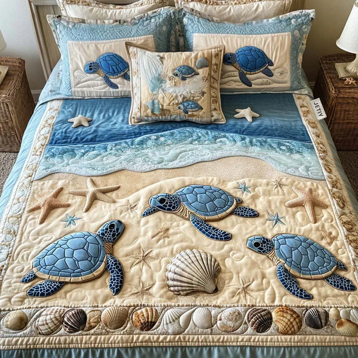 Quilted 3-Piece Bedding Set - Ocean Waves