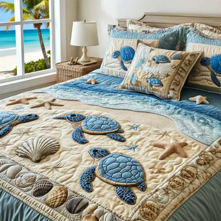 Quilted 3-Piece Bedding Set - Ocean Waves