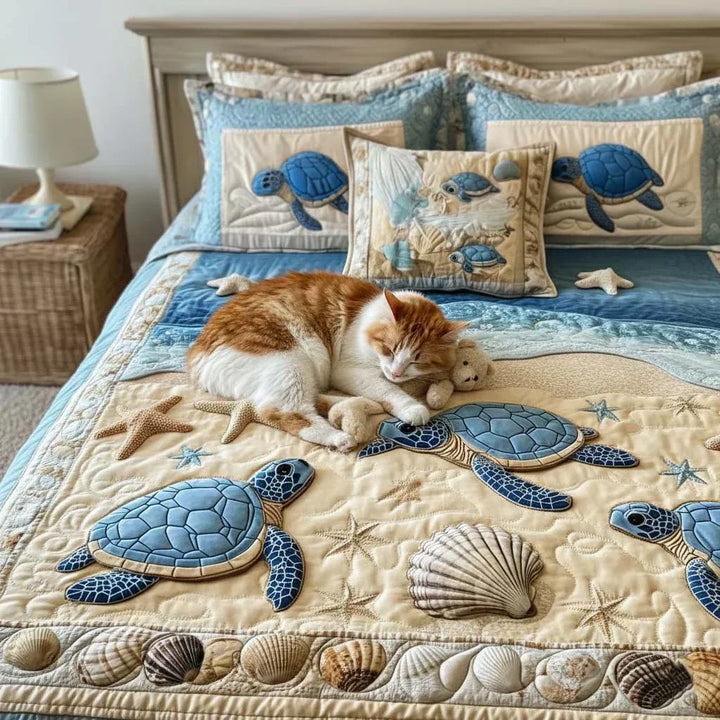 Quilted 3-Piece Bedding Set - Ocean Waves