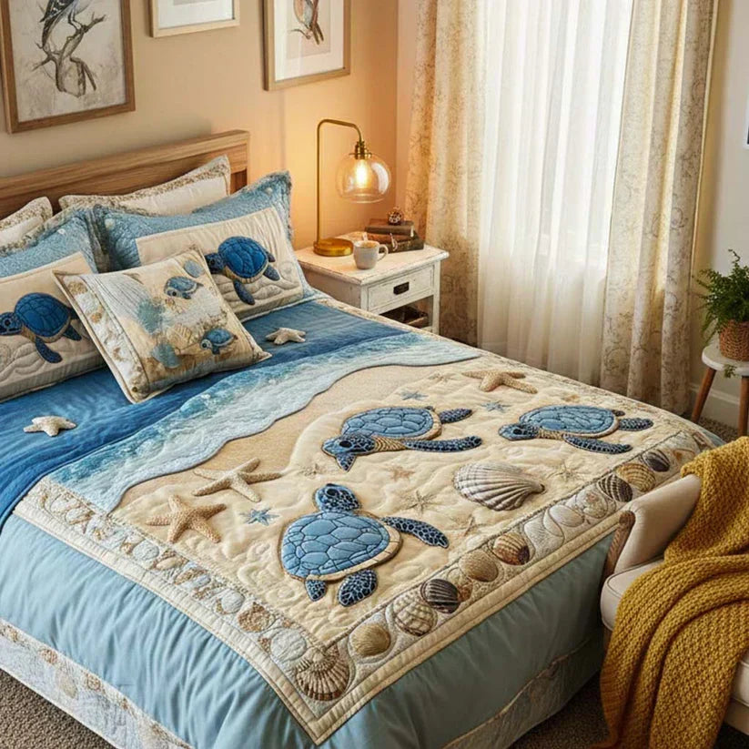 Quilted 3-Piece Bedding Set - Ocean Waves