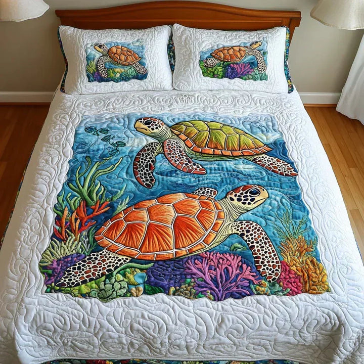 Quilted 3-Piece Bedding Set - Sea Turtles