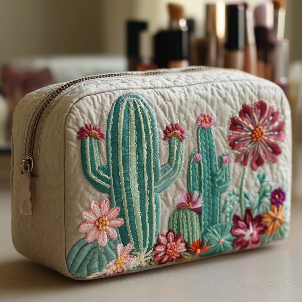 Stitched Makeup Bag - Prickly Pear Pattern