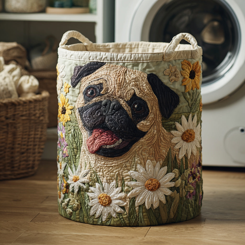 Quilted Laundry Basket - Pug Among Daisies