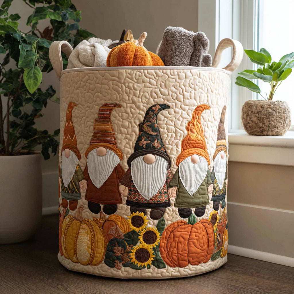 Quilted Laundry Basket - Pumpkin Patch Gnome