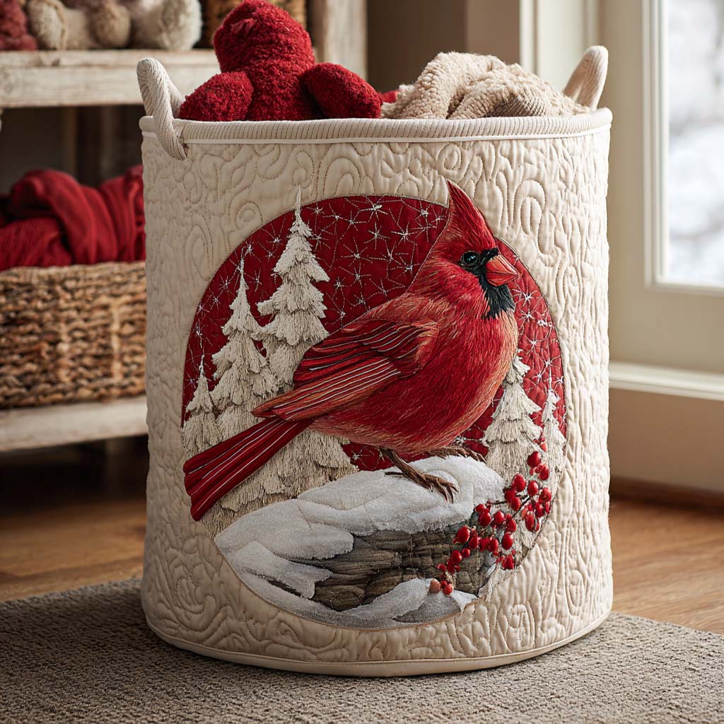 Quilted Laundry Basket - Red Cardinal