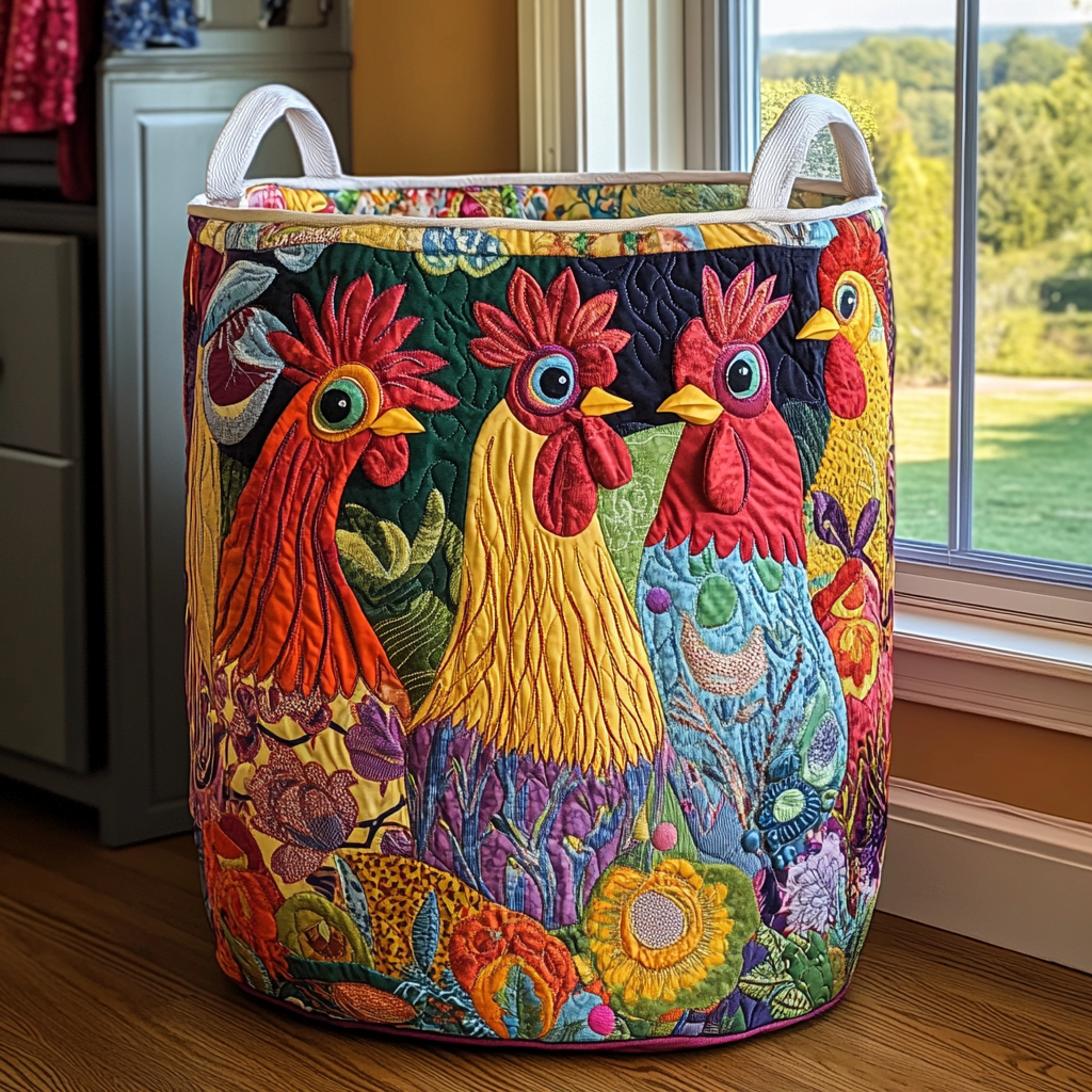 Quilted Laundry Basket - Rooster
