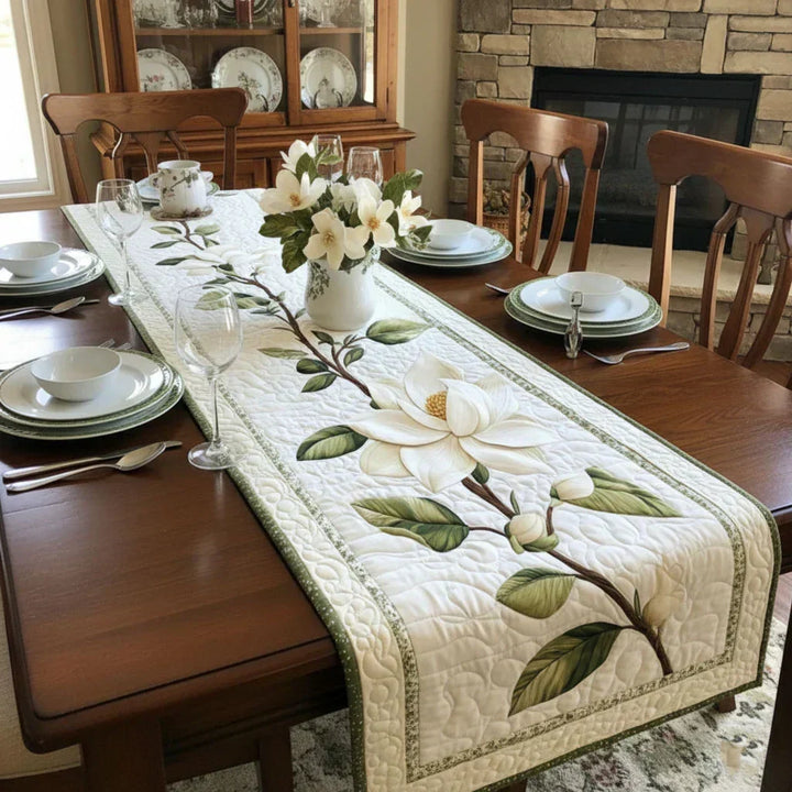 Quilted Table Runner - Rustic Magnolia Bloom