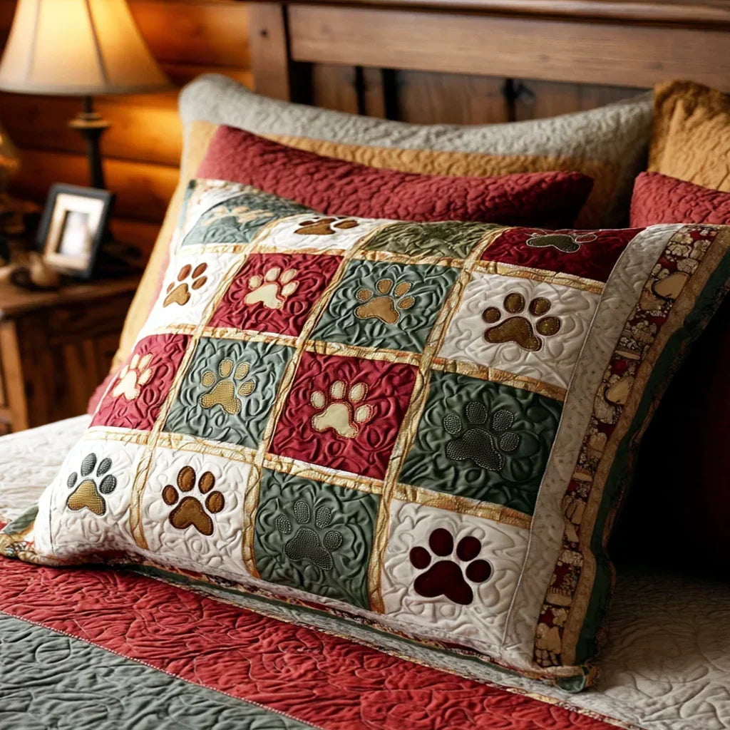 Quilted Cushion Cover - Crimson Paws
