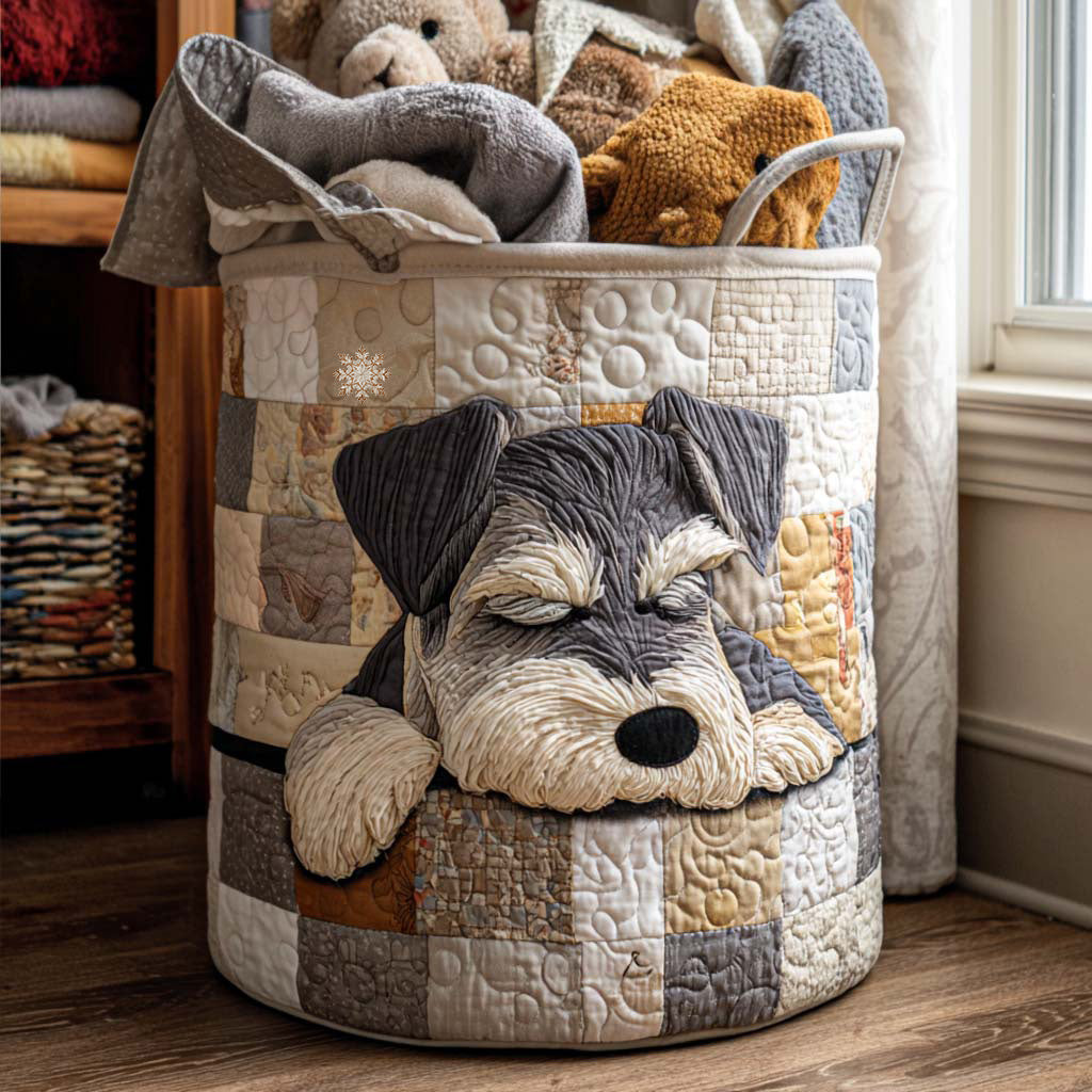 Quilted Laundry Basket - Sleeping Schnauzer
