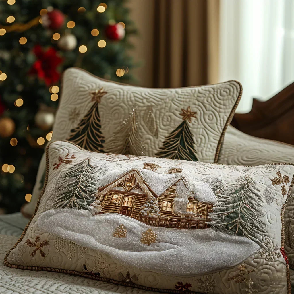 Quilted Cushion Cover - Snow-Covered Cabin