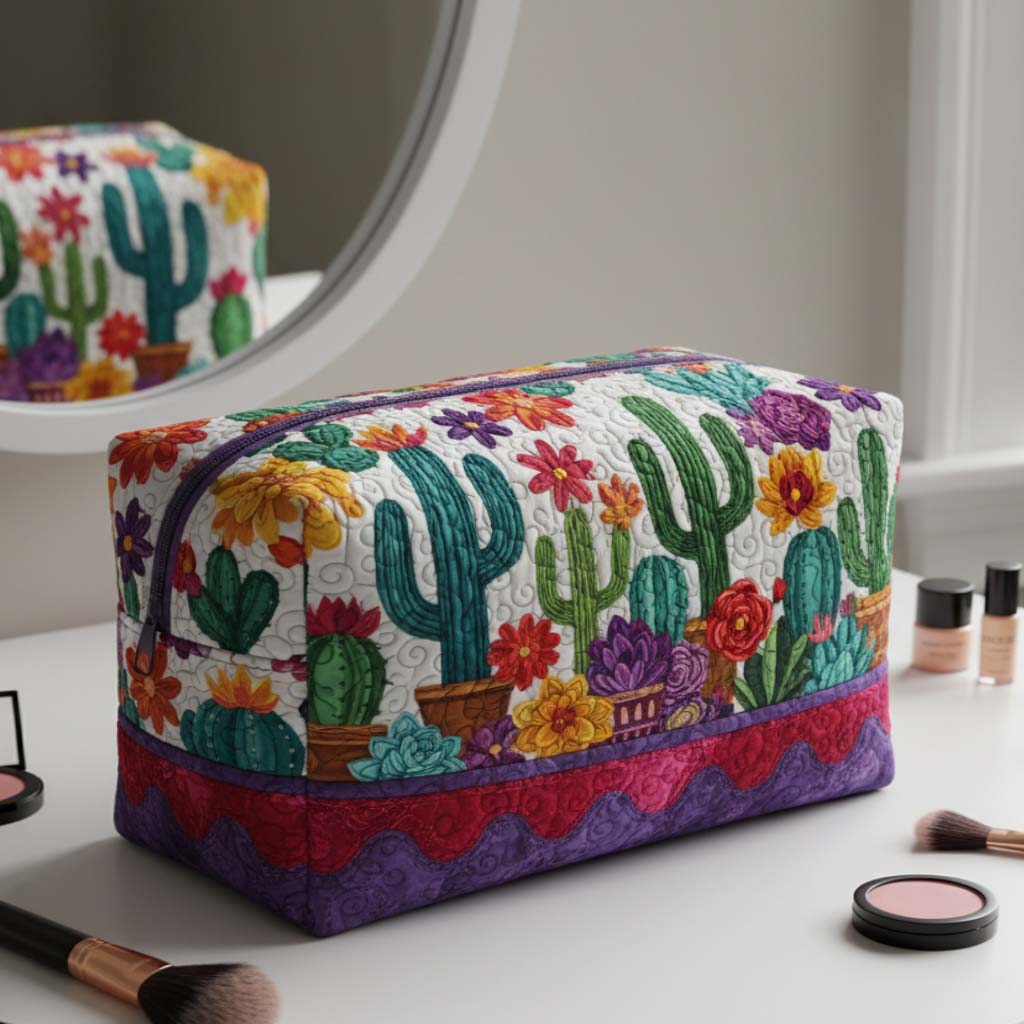 Quilted Makeup Bag - "Spiky Delight"