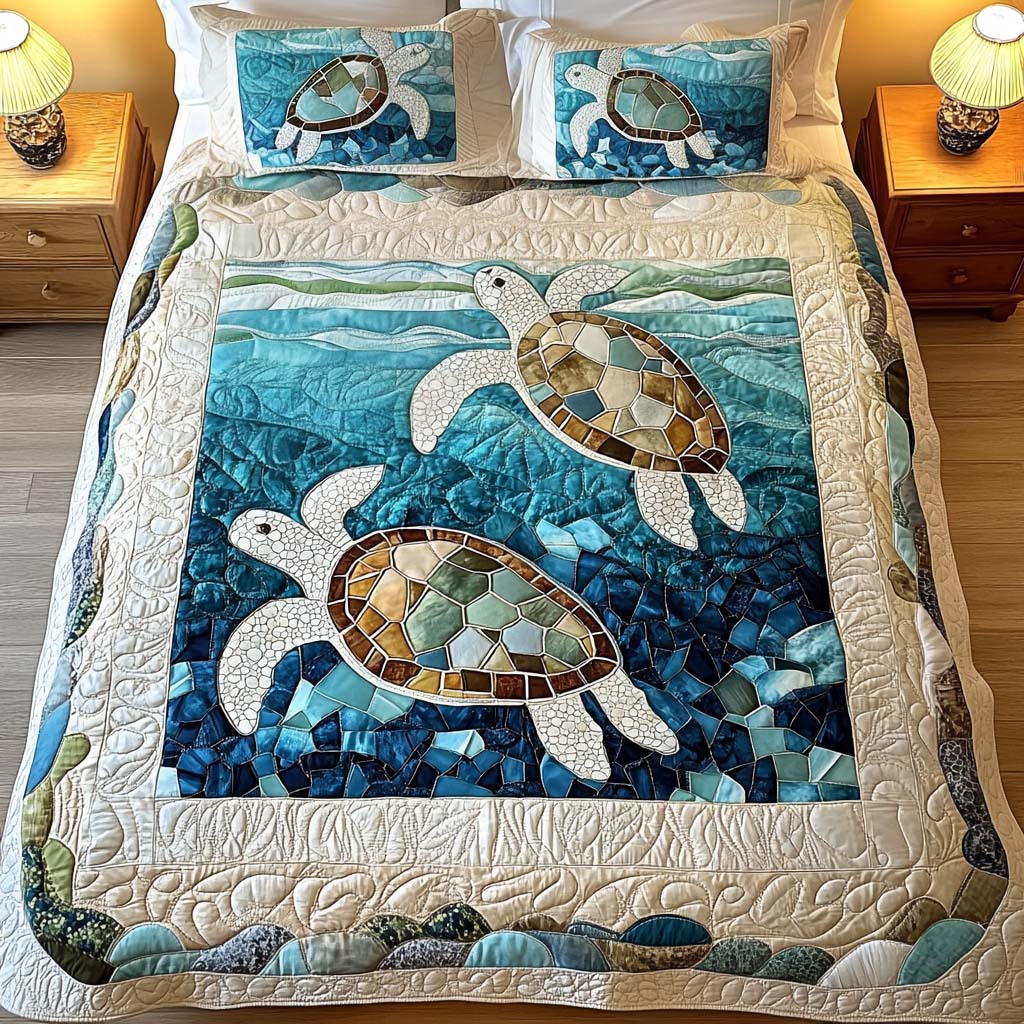 Quilted 3-Piece Bedding Set - Sea Turtles