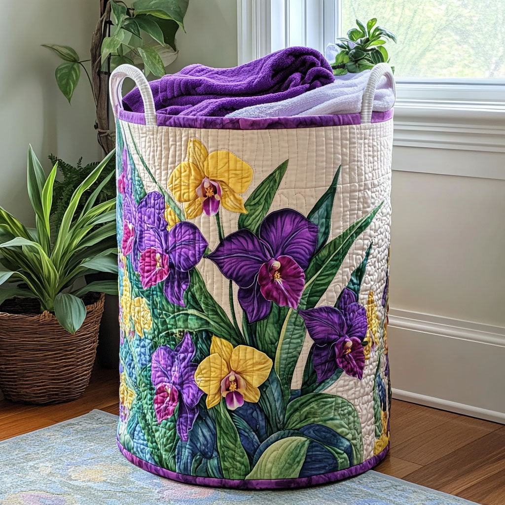 Quilted Laundry Basket - Orchids