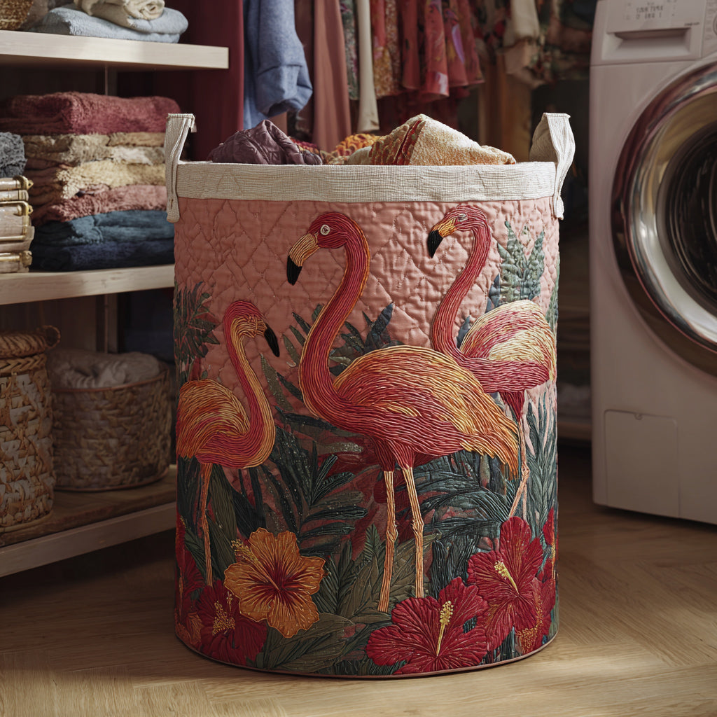 Quilted Laundry Basket - Sunny Flamingo