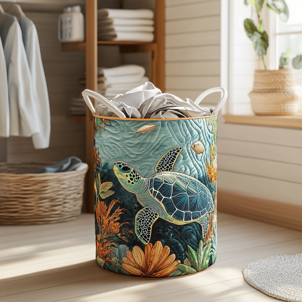 Quilted Laundry Basket - Turtle Bay