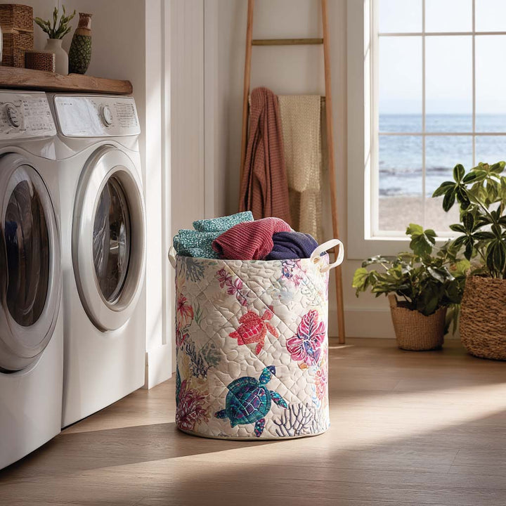Quilted Laundry Basket - Sea Turtle