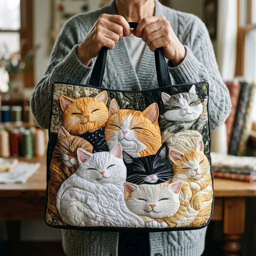 Handmade Quilted Bag - Sleeping Kittens