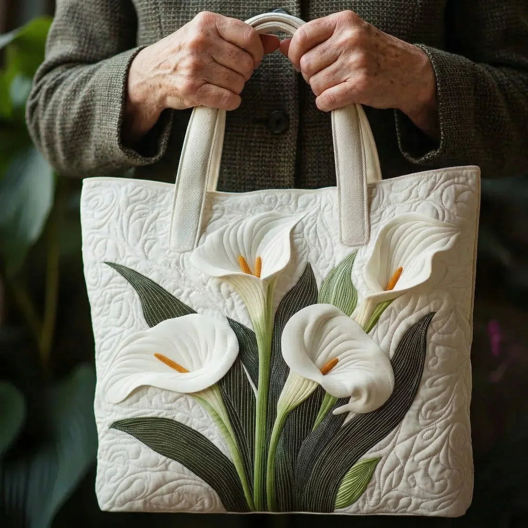 Handmade Quilted Bag - White Calla Lilies