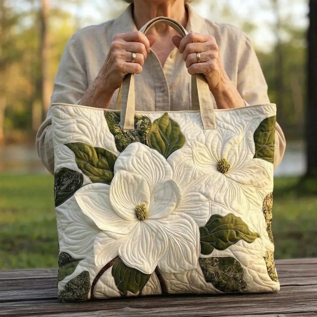 Handmade Quilted Bag - Elegant White Lilies