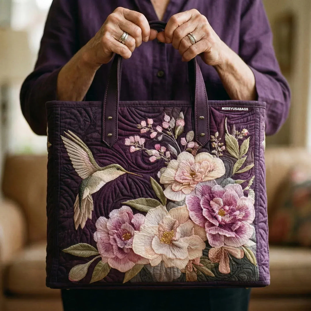 Handmade Quilted Bag - Hummingbirds and Orchids